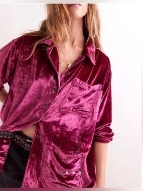 Free People, We The Free Pink Velvet Top - L